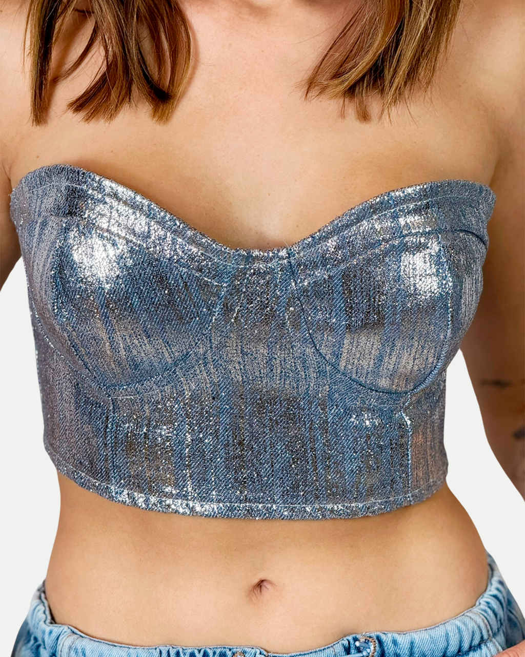 Cropped Metalizado Jeans