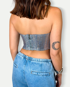 Cropped Metalizado Jeans