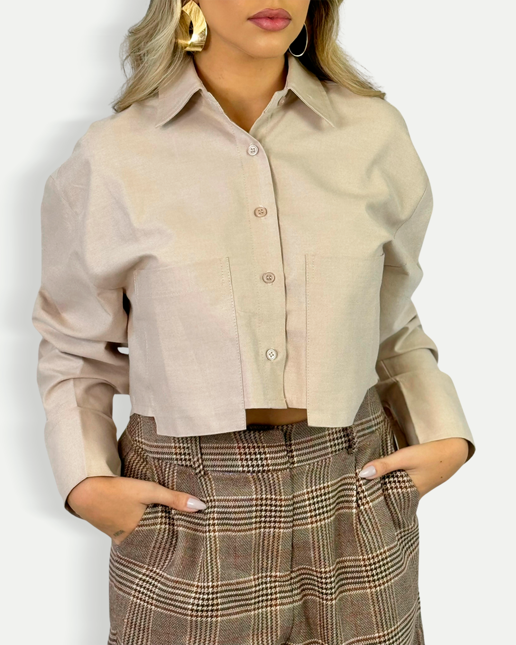 Camisa Cropped Bolsos Alfaiataria